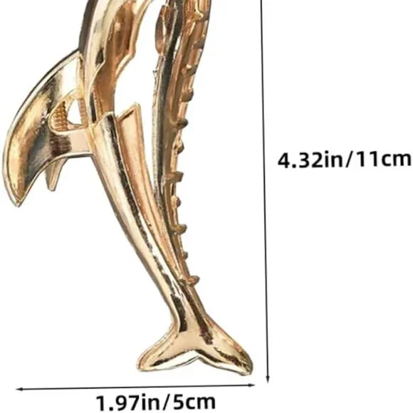 Dolphin Gold Hair Claw Animal Metal Kawaii Cartoon Clip Strong Clamp - Picture 5 of 5
